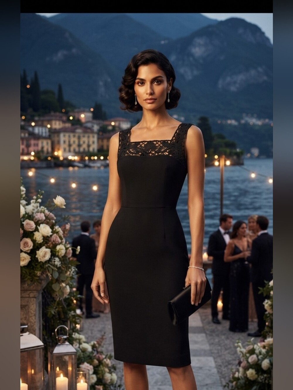 Dolce & Gabbana Black Lace-Trim Midi Sheath Dress 40/S